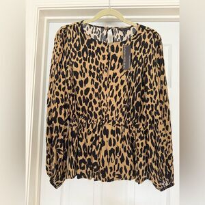 NWT Banana Republic Animal Print Peplum Blouse Brown & Black Sz S